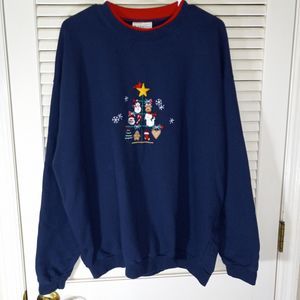 Natural Escape Navy Blue Christmas Tree Sweatshirt Size 2XL Holiday Embroidered
